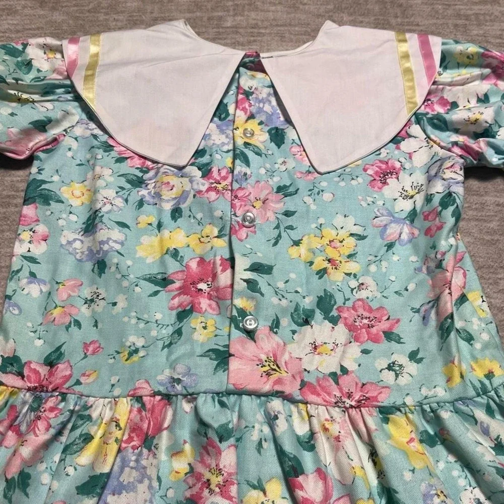 Vintage Carter's Floral Dress Size 6 Made in USA 1983 Ribbon Trim Bow‎